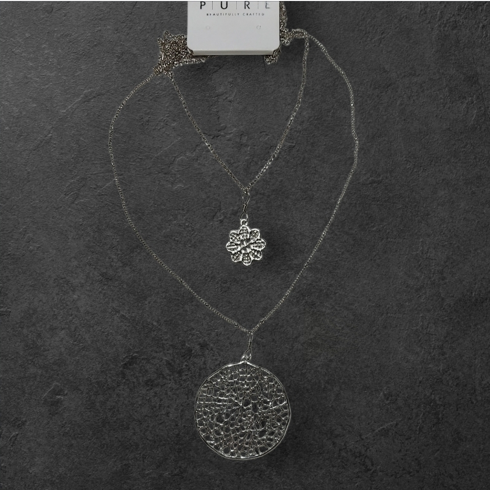 Nwt Pure For Nadine West Double Strand Silver Cut Out Necklace 10$